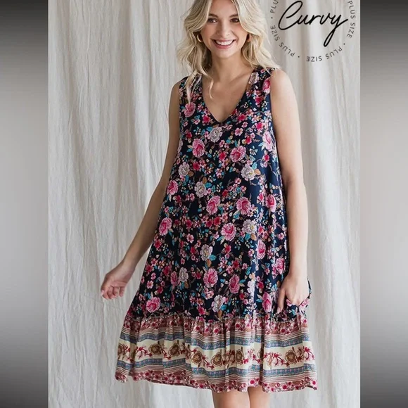 Floral Border Print Ruffle Hem Dress - Picture 2 of 3